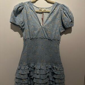 LoveShackFancy Blue Tiered Ruffle Midi Dress